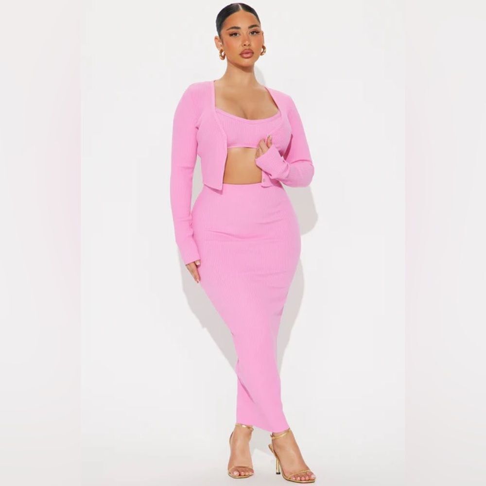 Rachel Ribbed 3 Piece Set - Hot Pink